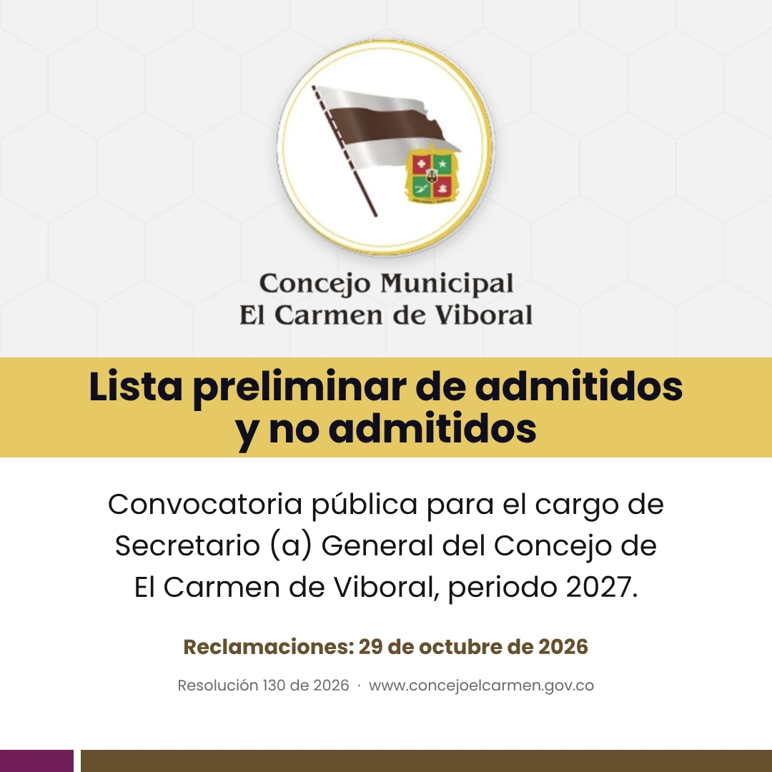Lista preliminar de admitidos y no admitidos para Secretario(a) General del Concejo, periodo 2027
